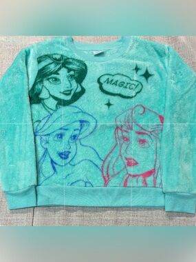 Disney Princess super-soft plush/fleece sweatshirt in a bright torquise (100th)